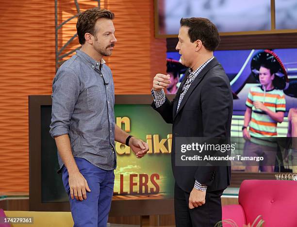 Jason Sudeikis and Raul Gonzalez visit Univisions Despierta America at Univision Headquarters on July 23, 2013 in Miami, Florida.