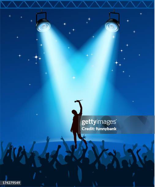 concert on crowded - silhouette auditorium stock illustrations