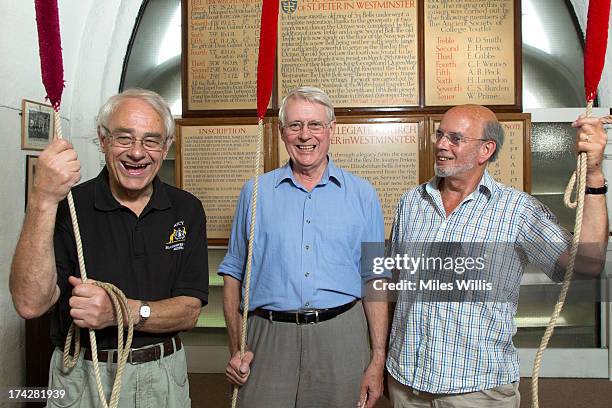 Bell ringers Chris Rogers, Clark Walters and Alan Frost pose prior to ringing a Peal Composition of Cambridge Surprise Royal at Westminster Abbey on...