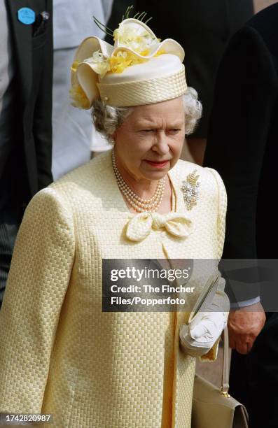 Queen Elizabeth II attending the Royal Ascot race meeting on 19th June 1996.