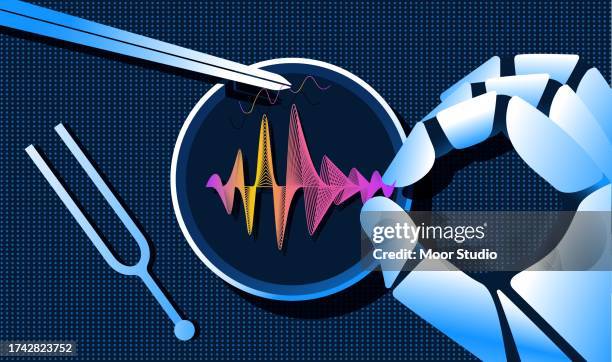 illustrations, cliparts, dessins animés et icônes de robot créant une illustration vectorielle d’ondes audio - eugénisme