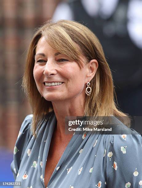 Carole Middleton departs after visiting the Duke and Duchess of Cambridge and their newborn baby son at St Mary's Hospital on July 23, 2013 in...