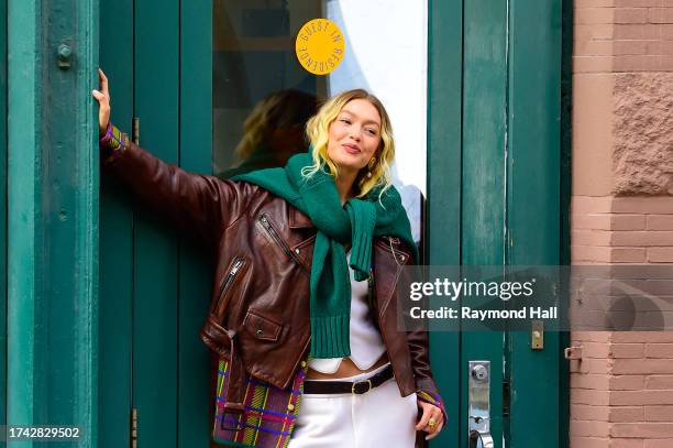 Gigi Hadid is seen at photoshoot on October 18, 2023 in New York City.