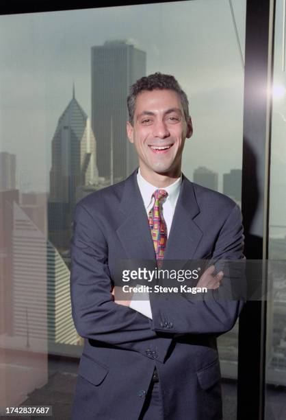Portrait of American politician and Wasserstein Perella Managing Director Rahm Emanuel as he poses in his office, Chicago, Illinois, January 26, 1999.