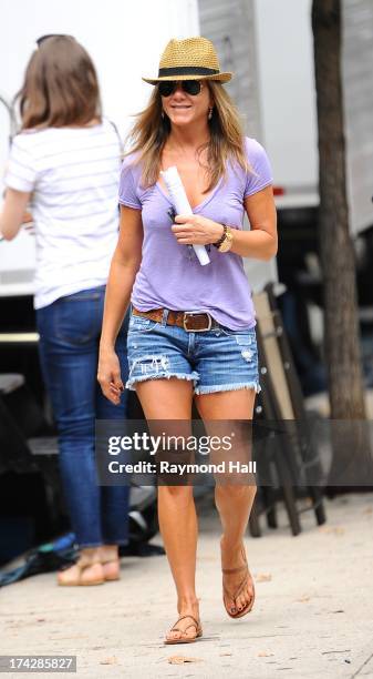 Actress Jennifer Aniston is seen on the set of "Squirrels to the Nuts"on July 23, 2013 in New York City.