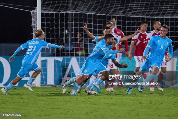 Golinucci Alessandro of San Marino celebrates after scoring his team's first goal during the UEFA EURO 2024 European qualifier match between San...