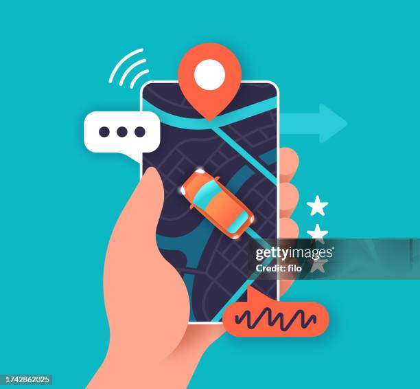 handy navigation karte mitfahrgelegenheit fahrgemeinschaften reisen fahren fahren handy - fahrgemeinschaft stock-grafiken, -clipart, -cartoons und -symbole