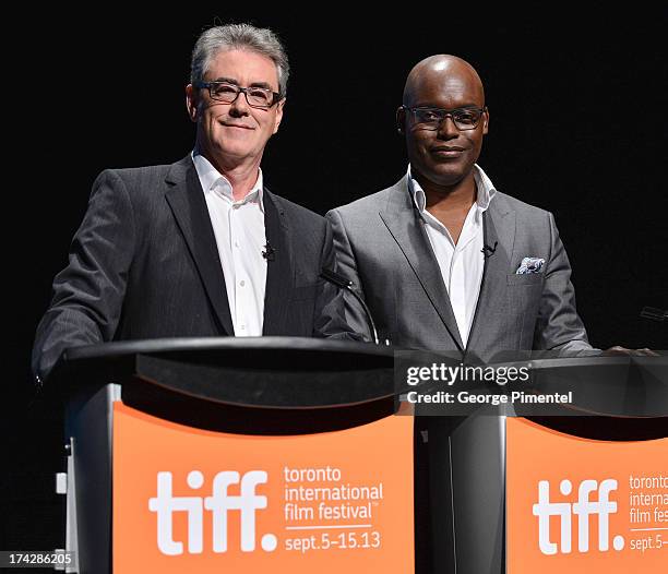 Of TIFF Piers Handling and Co-Director of TIFF Cameron Bailey attend the 2013 Toronto International Film Festival Opening Press Conference held at...