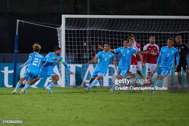 Golinucci Alessandro of San Marino celebrates after scoring his team's first goal during the UEFA EURO 2024 European qualifier match between San...