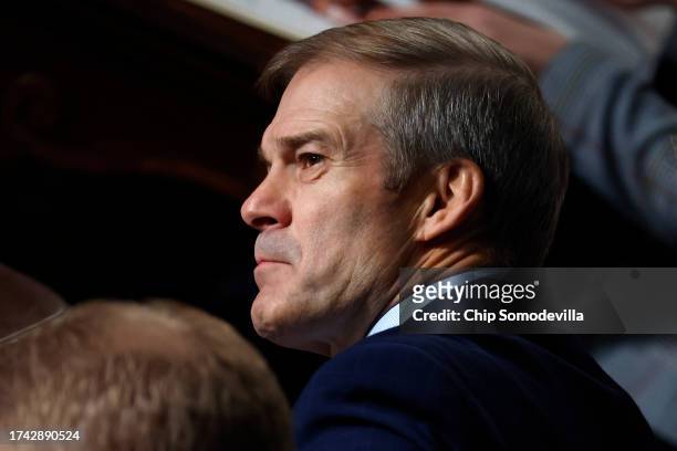 Rep. Jim Jordan listens as the House of Representatives holds its second round of voting for a new Speaker of the House at the U.S. Capitol on...