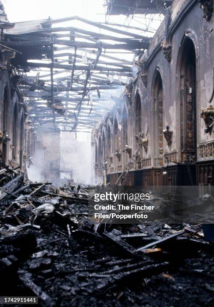 Destruction of St George's Hall in Windsor Castle following its devastating fire on 21st November 1992.