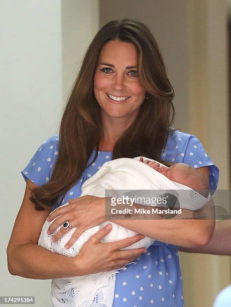 Catherine, Duchess of Cambridge departs The Lindo Wing with their newborn son at St Mary's Hospital on July 23, 2013 in London, England.