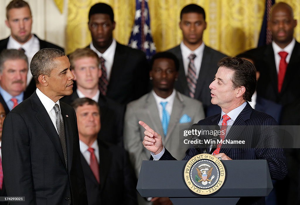 Obama Welcomes NCAA Champion Louisville Cardinals Basketball Team To White House