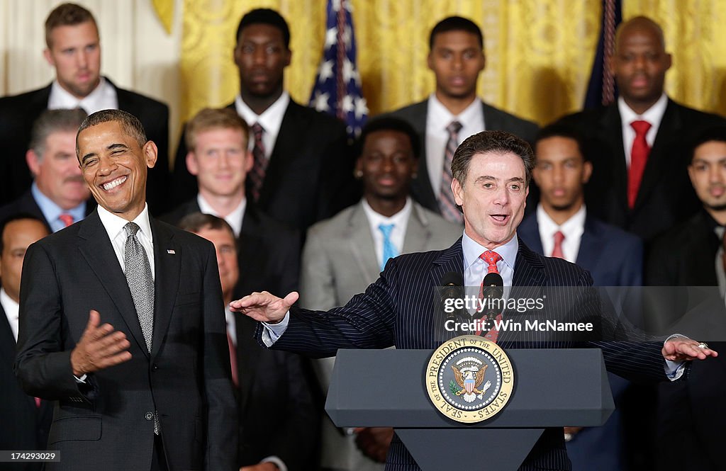Obama Welcomes NCAA Champion Louisville Cardinals Basketball Team To White House