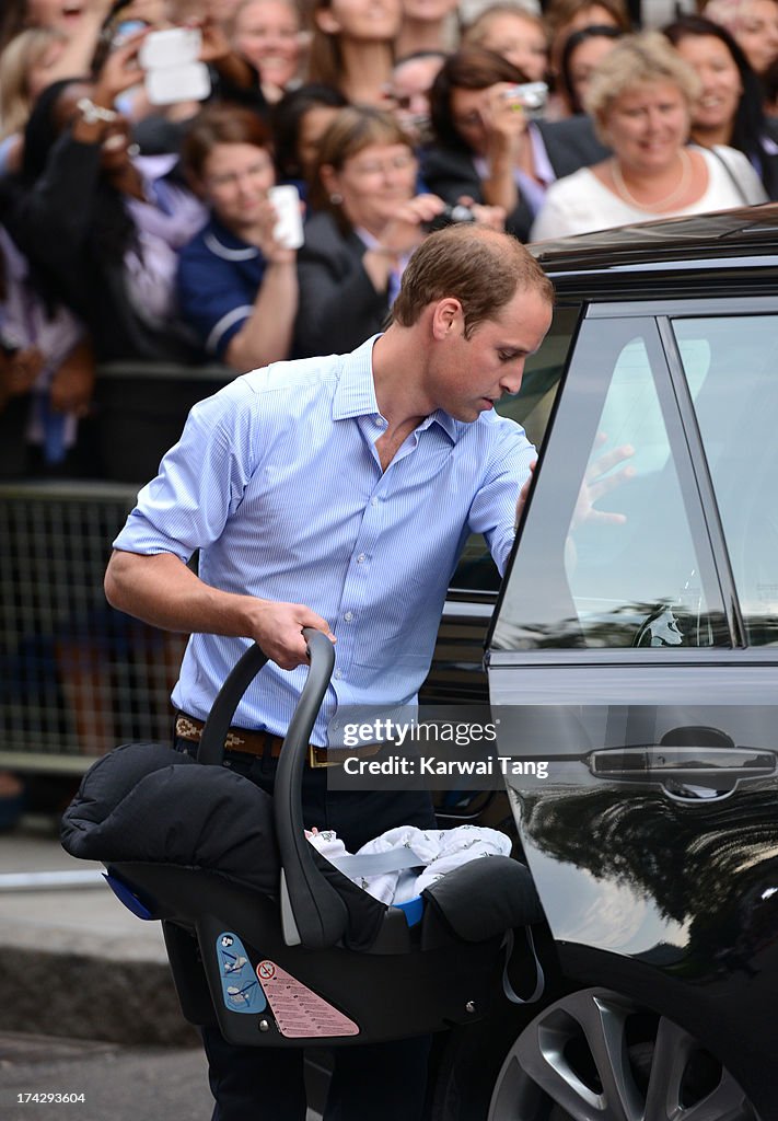 The Duke And Duchess Of Cambridge Leave The Lindo Wing With Their Newborn Son
