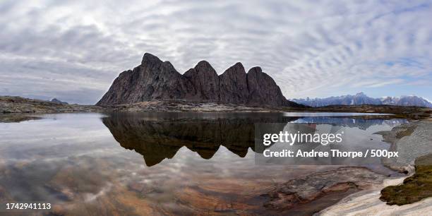 scenic view of lake and mountains against sky - andree thorpe stock pictures, royalty-free photos & images