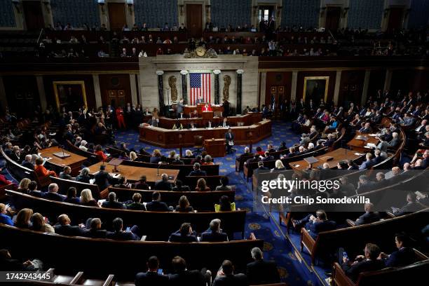 The House of Representatives holds its second day of a Speaker of the House election at the U.S. Capitol on October 18, 2023 in Washington, DC. House...