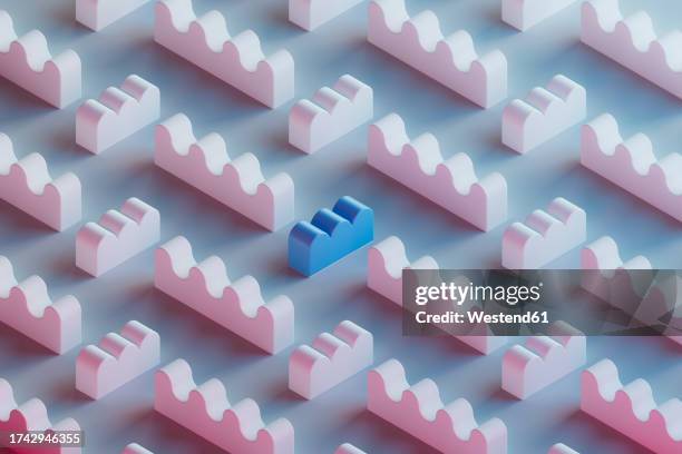 3d pattern of pink wavy toy blocks with single blue one in center - pink pattern stock illustrations
