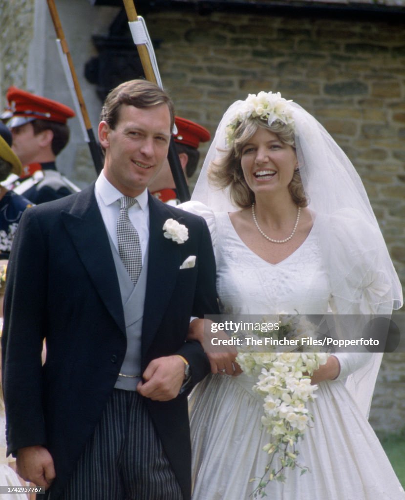 Bride and groom Sarah Brennan and Major Hugh Lindsay, Equerry to