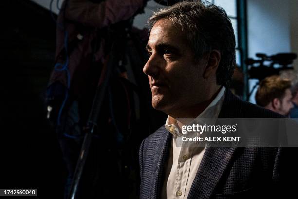 Michael Cohen leaves the courtroom for the day after his first day in court testifying against former US President Donald Trump in New York City on...