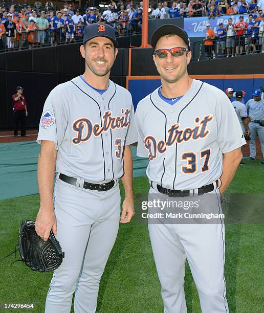 American League All-Stars Justin Verlander and Max Scherzer of the Detroit Tigers pose for a photo prior to the 84th MLB All-Star Game on July 16,...