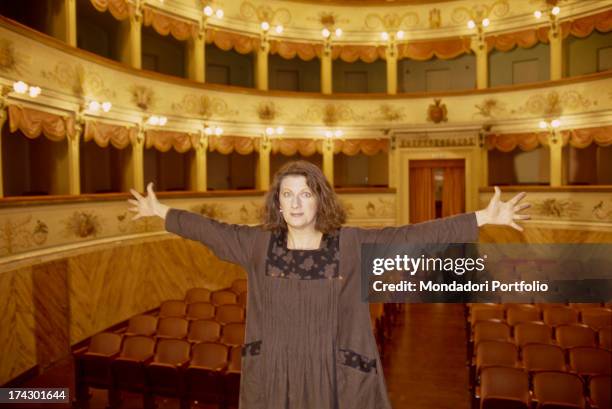 The Italian actress Angela Finocchiaro at the civic theatre of Bagnacavallo. Bagnacavallo , Italy, 1996..