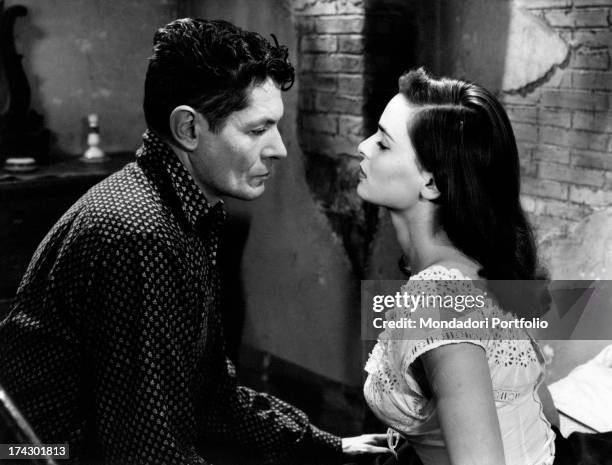 The Italian actress Lucia Bosè, artistic name of Lucia Borloni, with her French colleague Alain Cluny, in a scene of the film The Lady Without...