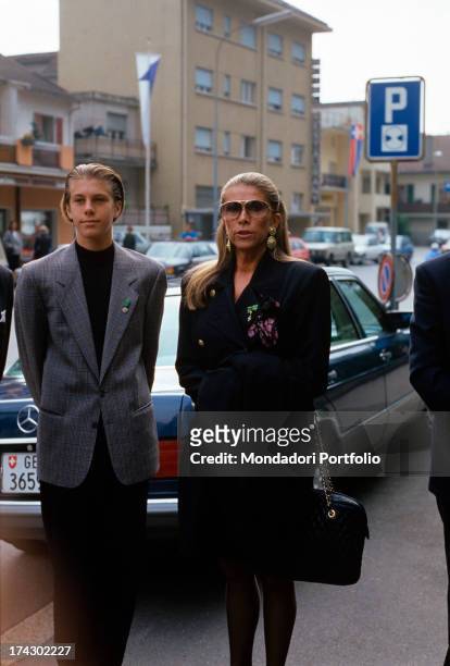 Prince Emanuele Filiberto of Savoy, nephew of the last Italian king, Humbert II of Savoy, next to his mother Marina Ricolfi Doria. Switzerland, 1989..