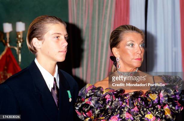 Prince Emanuele Filiberto di Savoia, grandson of the last Italian king Umberto II di Savoia, and the mother, Marina Ricolfi Doria. 1989..