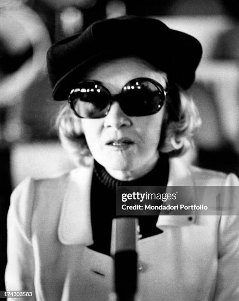 The German singer and actress Marlene Dietrich during an interview for her concert at the Bussola, a fashion night club in Versilia. Viareggio ,...