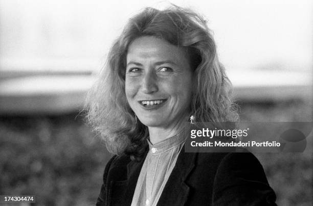 Italian writer and journalist Barbara Alberti smiling. 1970s.
