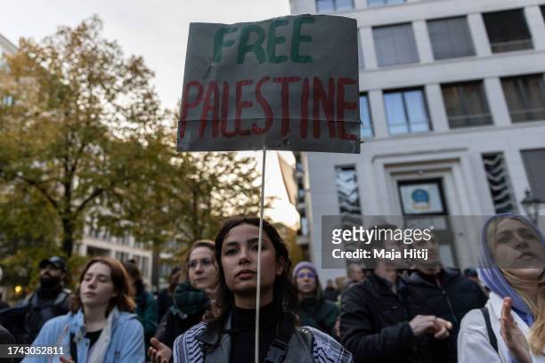 Protesters demanding a peaceful resolution to the current conflict in Israel and Gaza demonstrate under the slogan "Not in my name!" outside the...