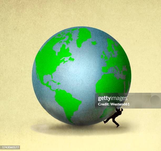 illustration of planet earth crushing man - miss world stock illustrations