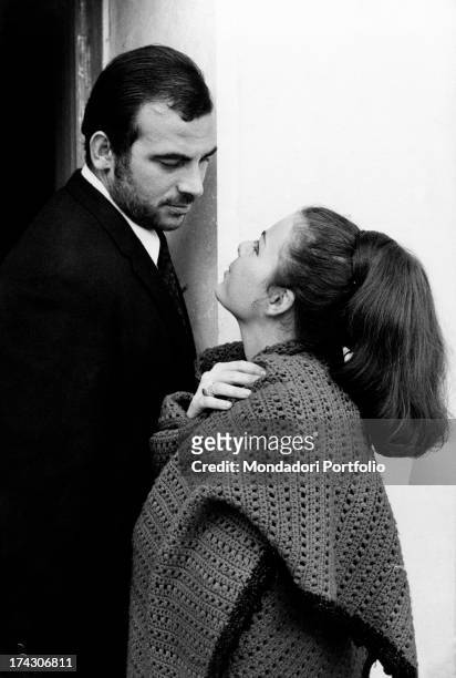 Italian Princess Maria Beatrice of Savoy and Italian actor Maurizio Arena looking into each other's eyes. 1967.