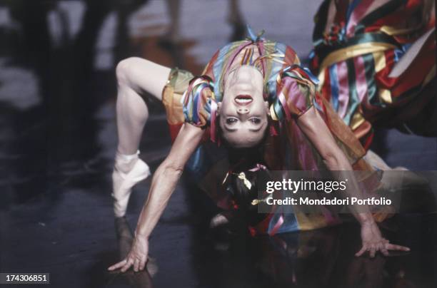 The Italian dancer Oriella Dorella while trains herself in the RAI's studios for the television program "Fantastico 2". Rome, Italy, 1981.