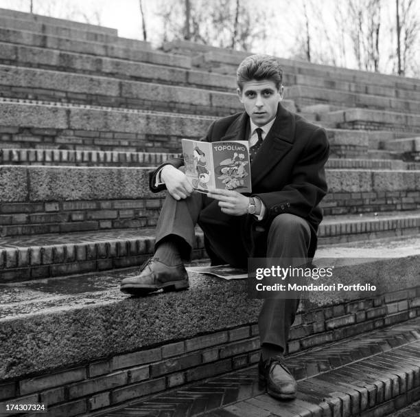 Gianni Rivera, the brain of the Italian National Team, sits in his Milan insurance office; the young athlete is one of the most promising and...