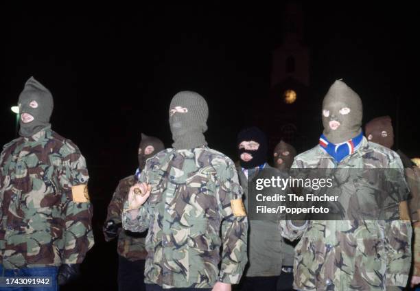 Protestants in paramilitary dress on the Day of Action in Newtownards, Northern Ireland, 23rd November 1981.