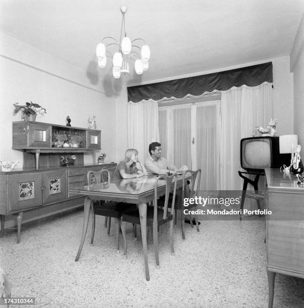 Italian dancers, choreographer and actors Elena Sedlak and Paolo Gozlino practising together some steps. 1960.