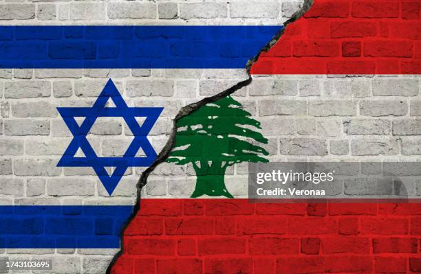 ilustrações de stock, clip art, desenhos animados e ícones de israel and lebanon flags together. israel and lebanon conflict. - bandeira de israel