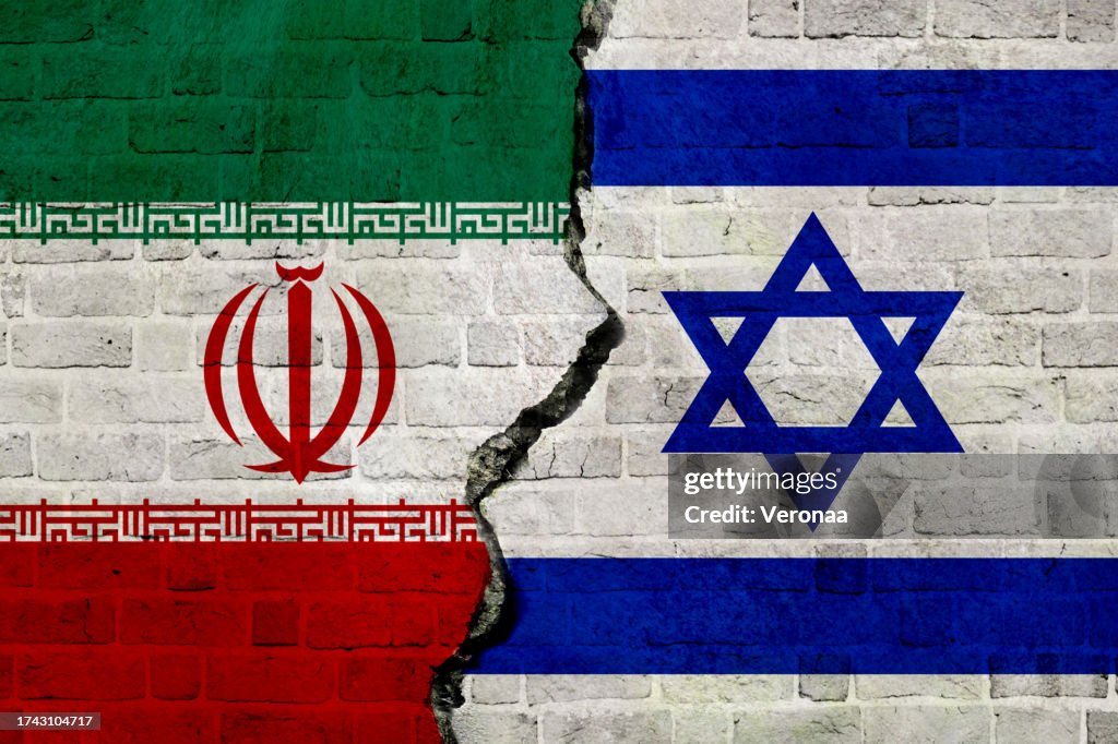 Iran and Israel flags together. Iran and Israel conflict.