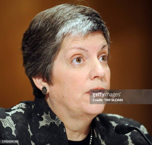Governor Janet Napolitano makes remarks during the Senate Homeland Security and Governmental Affairs Committee hearing on her nomination to be...