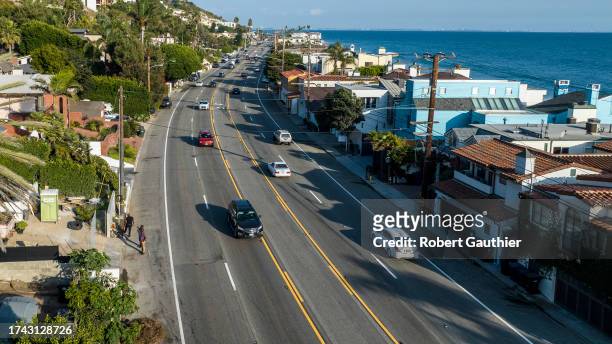Malibu, CA, Monday, October 23, 2023 - A view looking south near the 21600 block of Pacific Coast Highway where four Pepperdine students were killed...