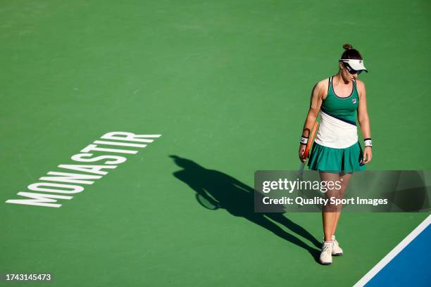 Nadia Podoroska of Argentina looks on against Mai Hontama of Japan on day three of the Jasmin Open Monastir at Magic Hotel Skanes on October 18, 2023...