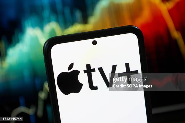 In this photo illustration a Apple TV+ logo seen displayed on a smartphone.