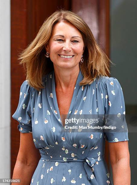 Carole Middleton leaves The Lindo Wing after visiting The Duchess Of Cambridge and her newborn son at St Mary's Hospital on July 23, 2013 in London,...