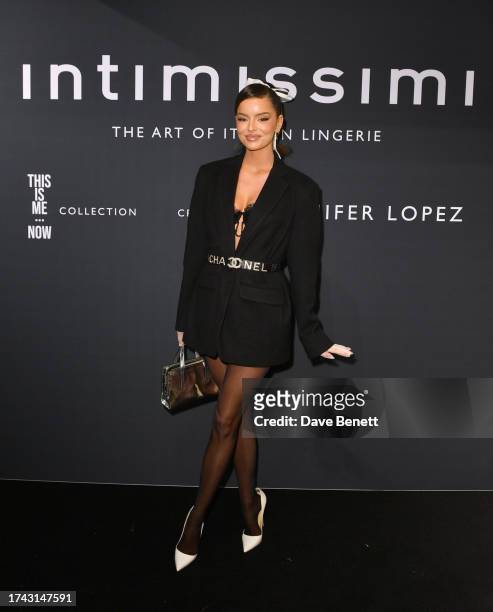 Maura Higgins attends the Intimissimi x Jennifer Lopez 'This Is Me … Now' collection launch on October 18, 2023 in London, England.