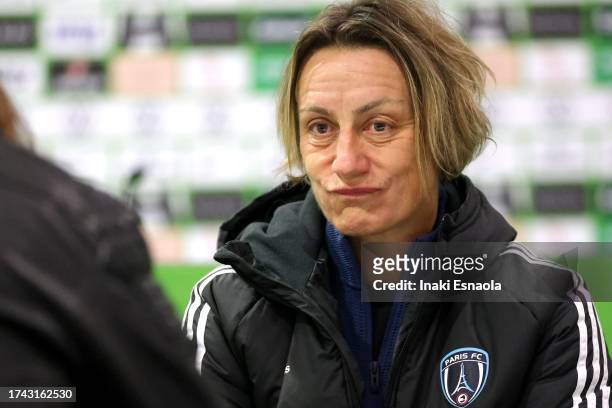 Coach Sandrine Soubeyrand from Paris FC during the press conference after the UEFA Women's Champions League Qualifying Round 2 Second Leg match...