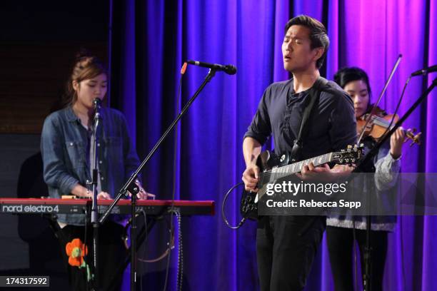 Musicians Sally Kang, Daniel Chae and Jennifer Rim of Run River North perform at Spotlight: Run River North at The GRAMMY Museum on July 23, 2013 in...