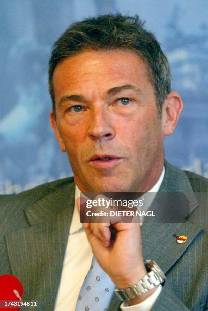 The governor of the Austrian province of Carinthia Joerg Haider gives a press conference 14 February 2005 in Vienna during which he said that a...