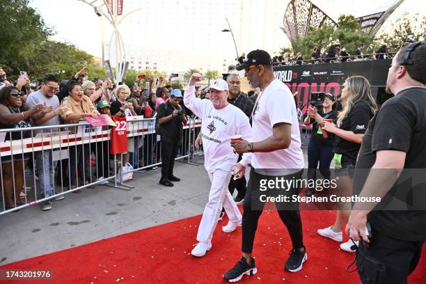 Las Vegas Raiders owner and managing general partner and Las Vegas Aces owner Mark Davis arrives to celebrate during the 2023 WNBA championship...
